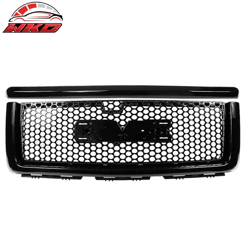 Fits 07-13 GMC Sierra 1500 Denali Front Hood Molding + Upper Grille Gloss Black