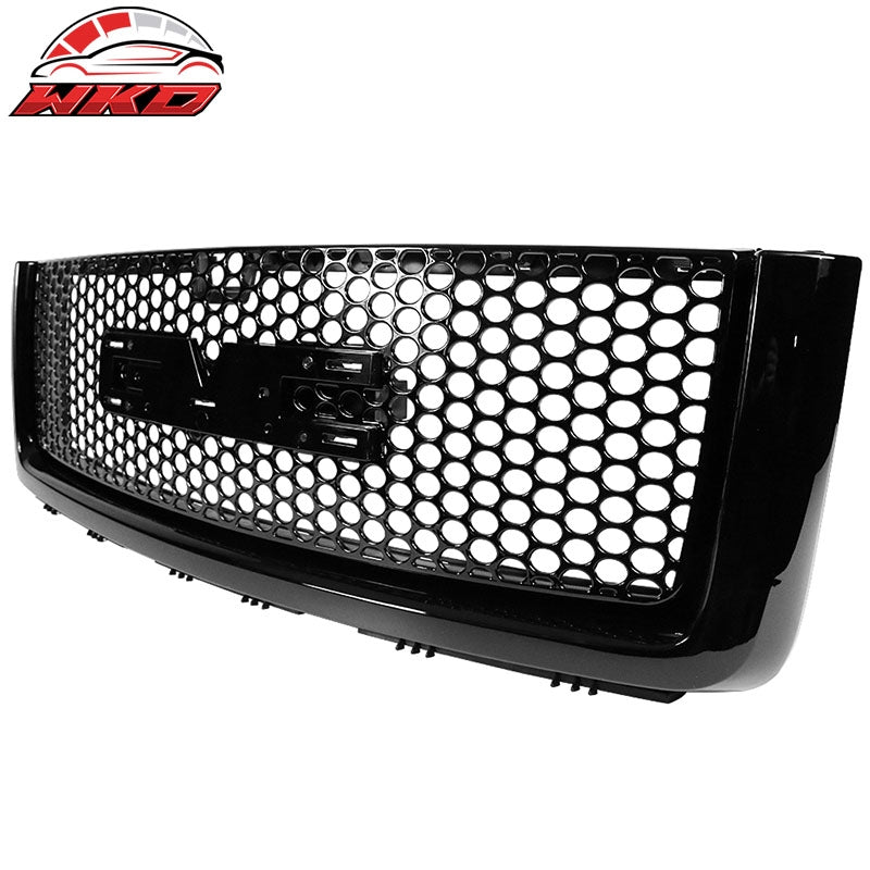 Fits 07-13 GMC Sierra 1500 Denali Front Hood Molding + Upper Grille Gloss Black
