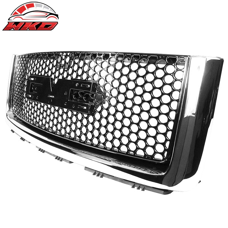 Fits 07-13 GMC Sierra 1500 Denali Upper Lower Bumper Grille Gloss Black
