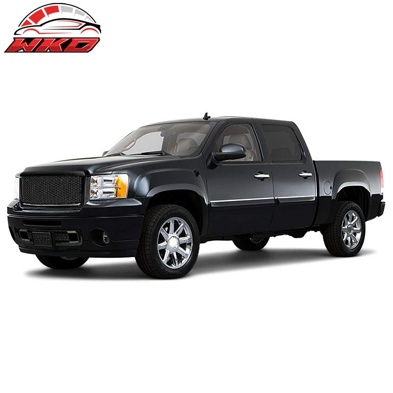Fits 07-13 GMC Sierra 1500 Denali Upper Lower Bumper Grille Matte Black
