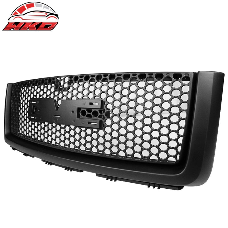 Fits 07-13 GMC Sierra 1500 Denali Upper Lower Bumper Grille Matte Black