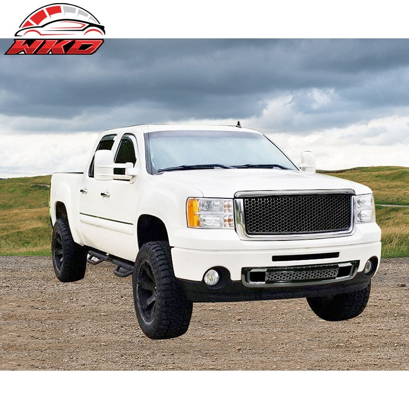 Fits 07-13 GMC Sierra 1500 Front Upper Grille Mesh Grill Chrome & Gloss Black