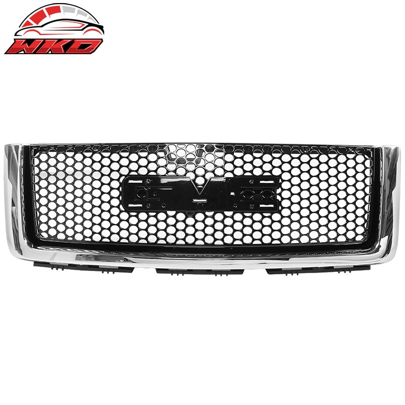 Fits 07-13 GMC Sierra 1500 Front Upper Grille Mesh Grill Chrome & Gloss Black