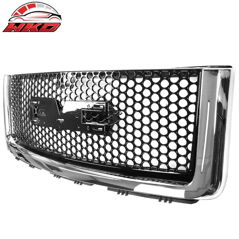 Fits 07-13 GMC Sierra 1500 Front Upper Grille Mesh Grill Chrome & Gloss Black