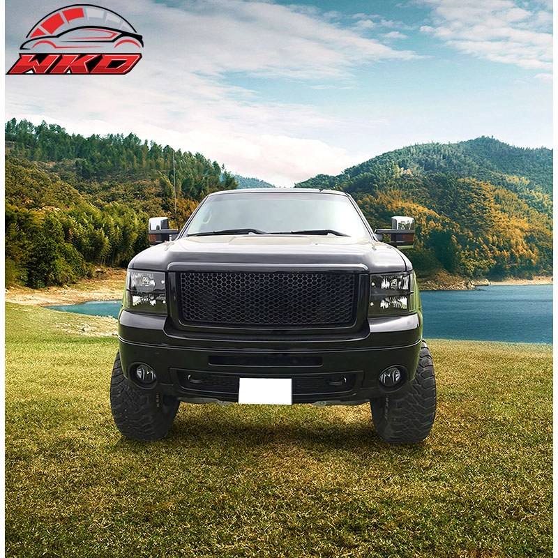 Fits 07-13 GMC Sierra 1500 Front Upper Grille Guard Mesh Grill Cover Matte Black