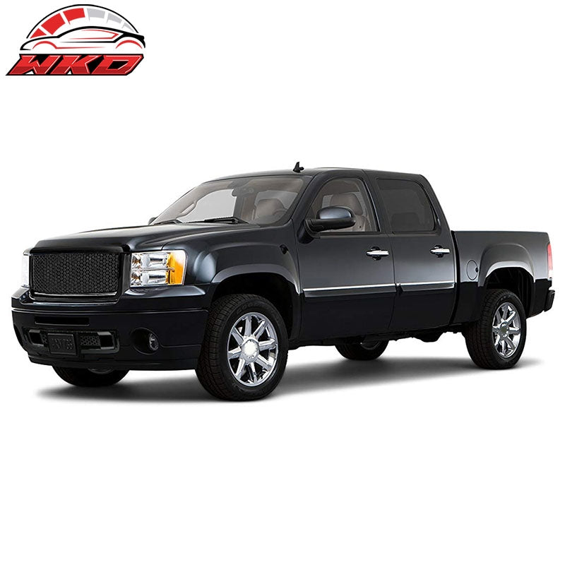 Fits 07-13 GMC Sierra 1500 Front Hood Molding + Upper + Lower Grill Matte Black
