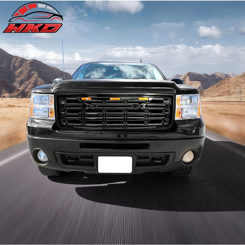 Fits 07-13 GMC Sierra 1500 Front Bumper Hood Grille Matte Black