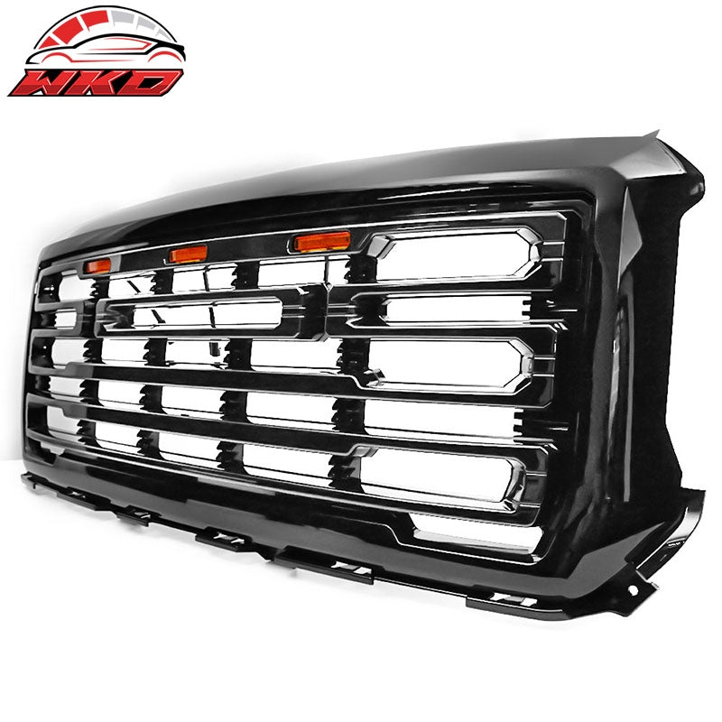 Fits 14-15 GMC Sierra 1500 Front Bumper Hood Grille Gloss Black