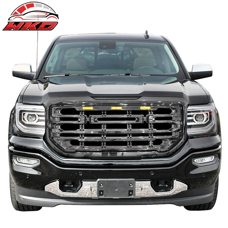 Fits 16-19 GMC Sierra 1500 Front Bumper Grille Hood Matte Black ABS Grille