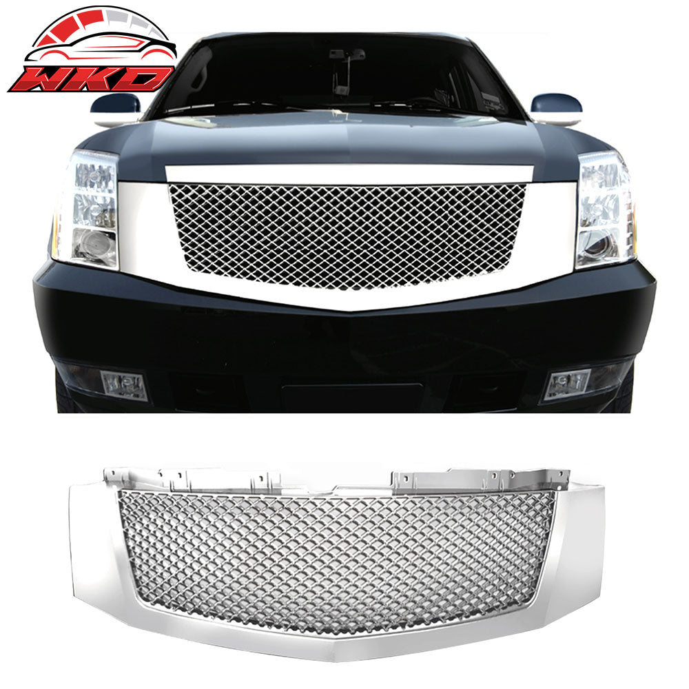 Fits 07-14 Cadillac Escalade Mesh Style Front Bumper Grille Guard Chrome ABS