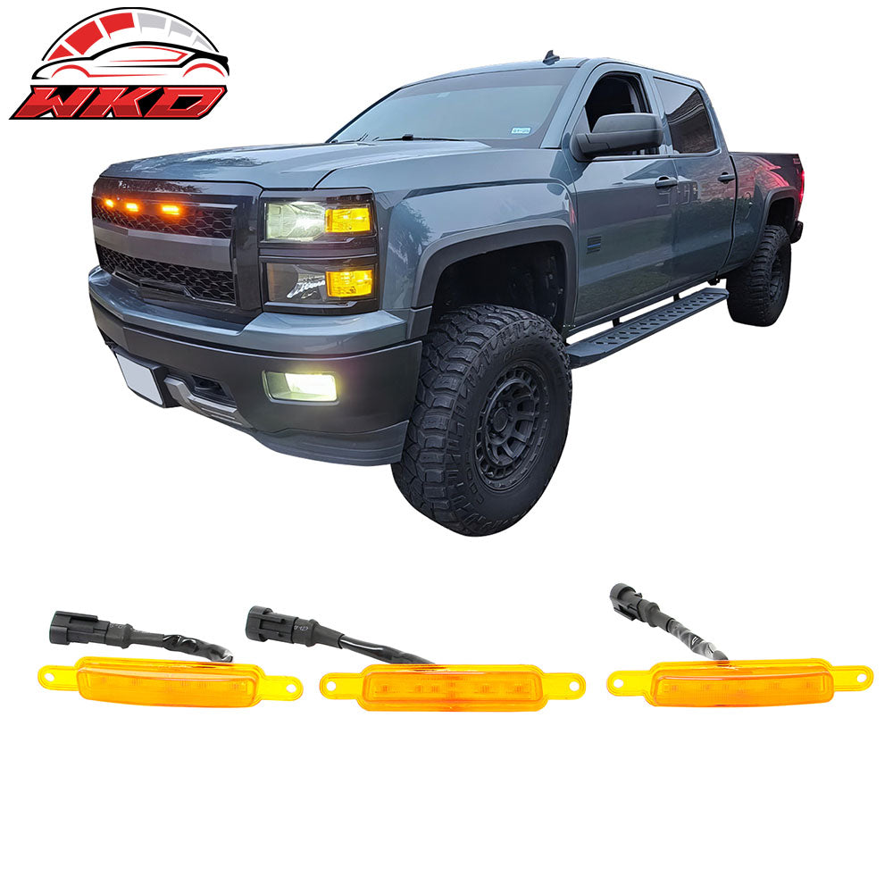 Fits Chevy Silverado & GMC Sierra 1500 2500 3500 3PCS Amber LED Grille Lights