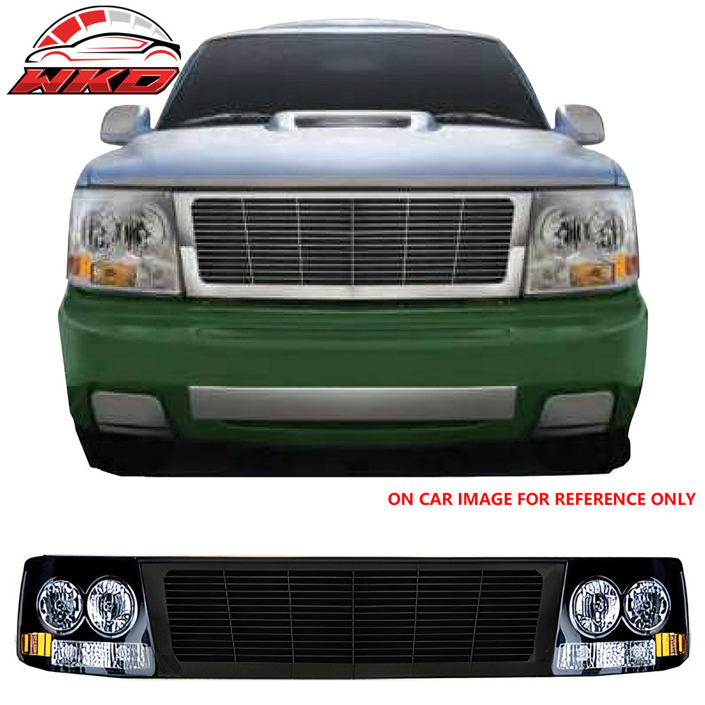 Fits 99-02 Silverado 1500/1500 HD/2500/2500 HD/3500 Black Grille W/ Headlights