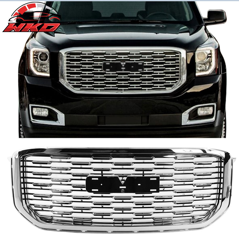 Fits 15-20 GMC Yukon Denali Style Front Bumper Upper Mesh Grille Chrome ABS