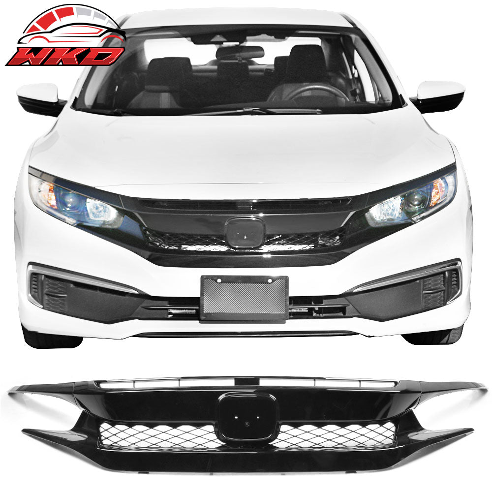 Fits 19-21 Honda Civic T-R Style Gloss Black Front Grille W/ 2PC Eyebrows