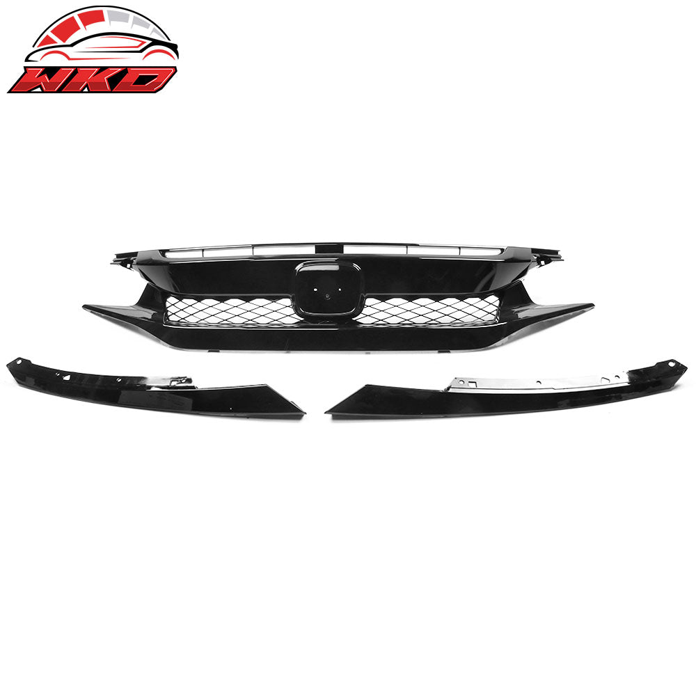 Fits 19-21 Honda Civic T-R Style Gloss Black Front Grille W/ 2PC Eyebrows