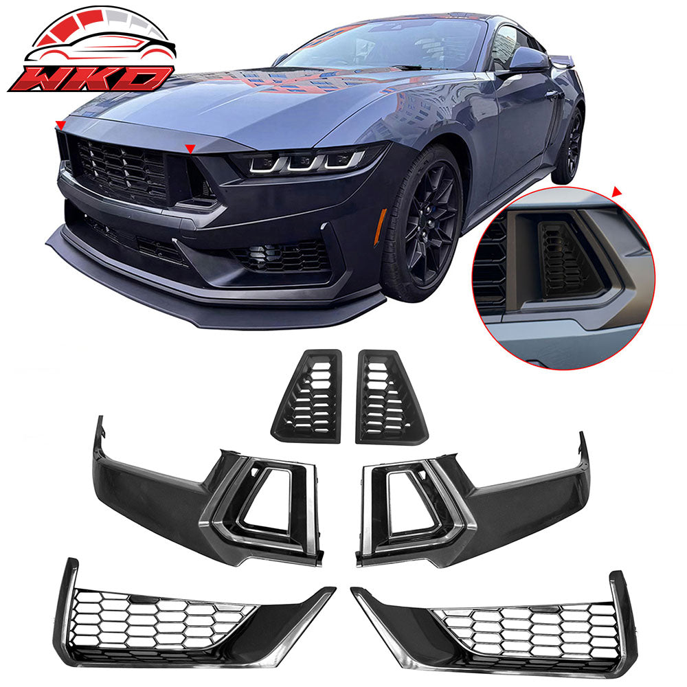 Fits 24-26 Ford Mustang Dark Horse Front Bumper Insert Cover W/ Mesh Grilles ABS