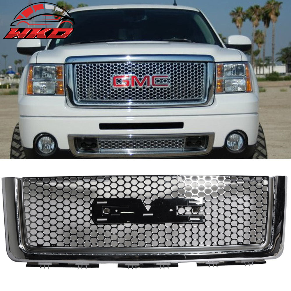 Fits 07-13 GMC Sierra 1500 Front Upper Grille Guard Mesh Honeycomb Grill Chrome