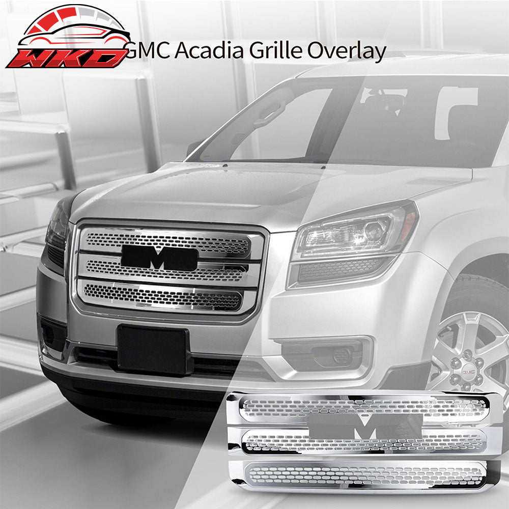 Fits 13-16 GMC Acadia Tape On Grille Overlay 3 Bar Front Grill Cover Chrome