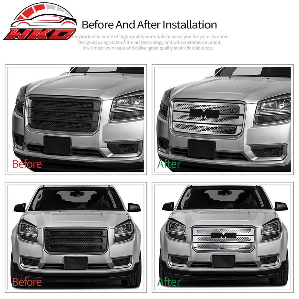 Fits 13-16 GMC Acadia Tape On Grille Overlay 3 Bar Front Grill Cover Chrome