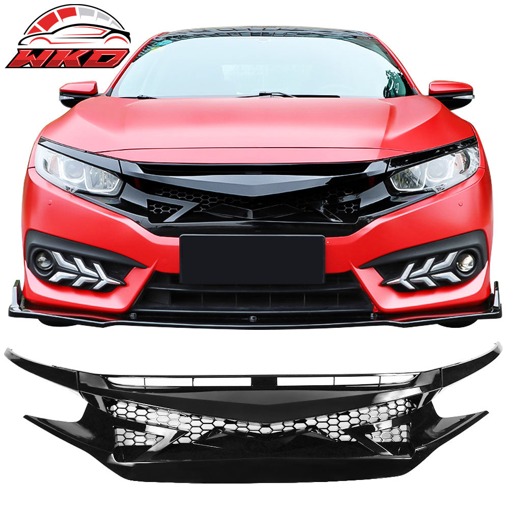 16-21 Civic 10th Gen IKON Style Gloss Black Front Hood Mesh Grille Eyebrows | Wholesale