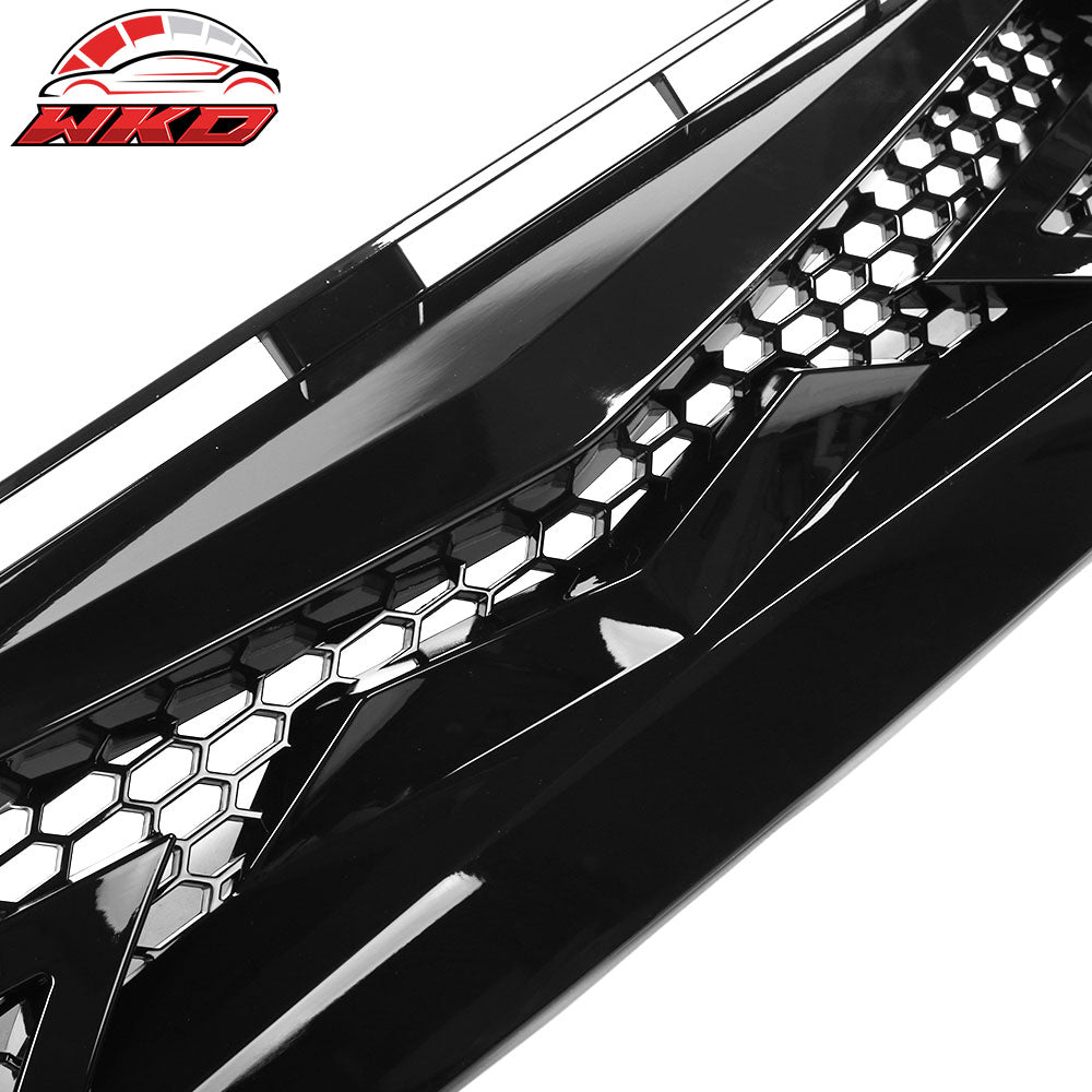 Fits 16-21 Civic 10th Gen IKON Style Gloss Black Front Hood Mesh Grille Eyebrows