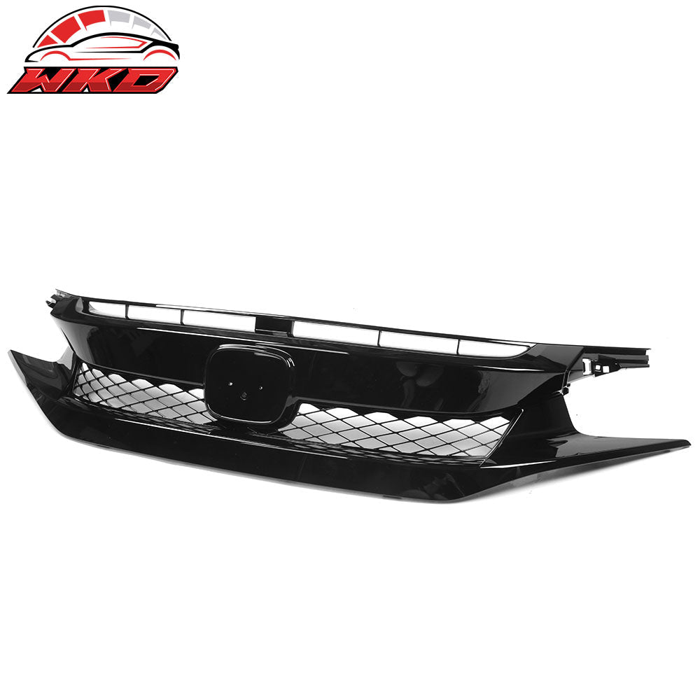 Fits 19-21 Honda Civic TR Style Front Bumper Hood Mesh Grille ABS Gloss Black