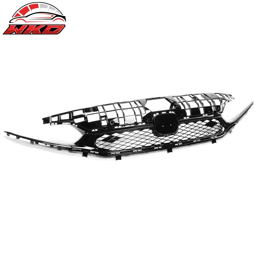 Fits 22-24 Honda Civic Base Sedan Rock Style Front Upper Grille Gloss Black ABS
