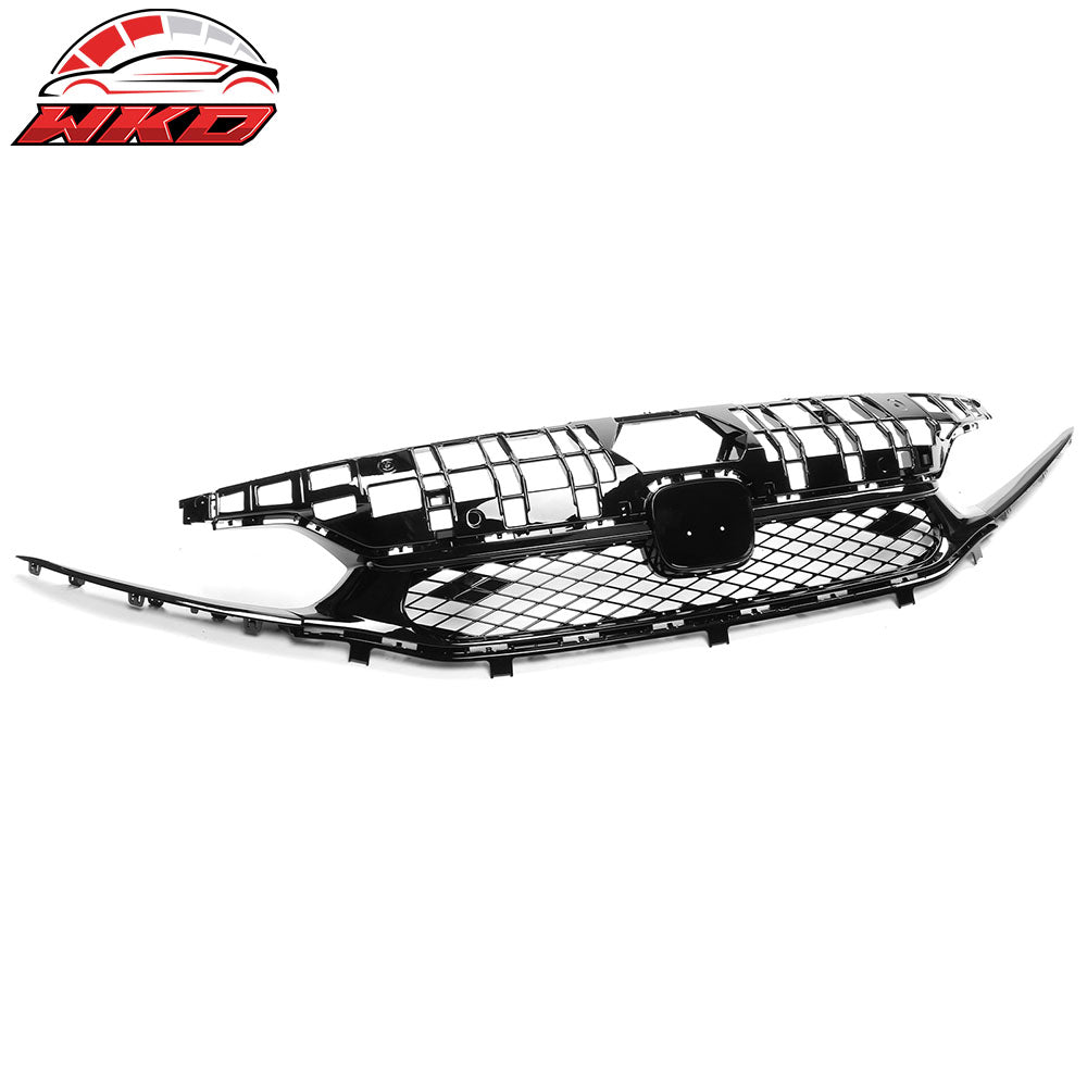 Fits 22-24 Honda Civic Base Sedan Rock Style Front Upper Grille Gloss Black ABS