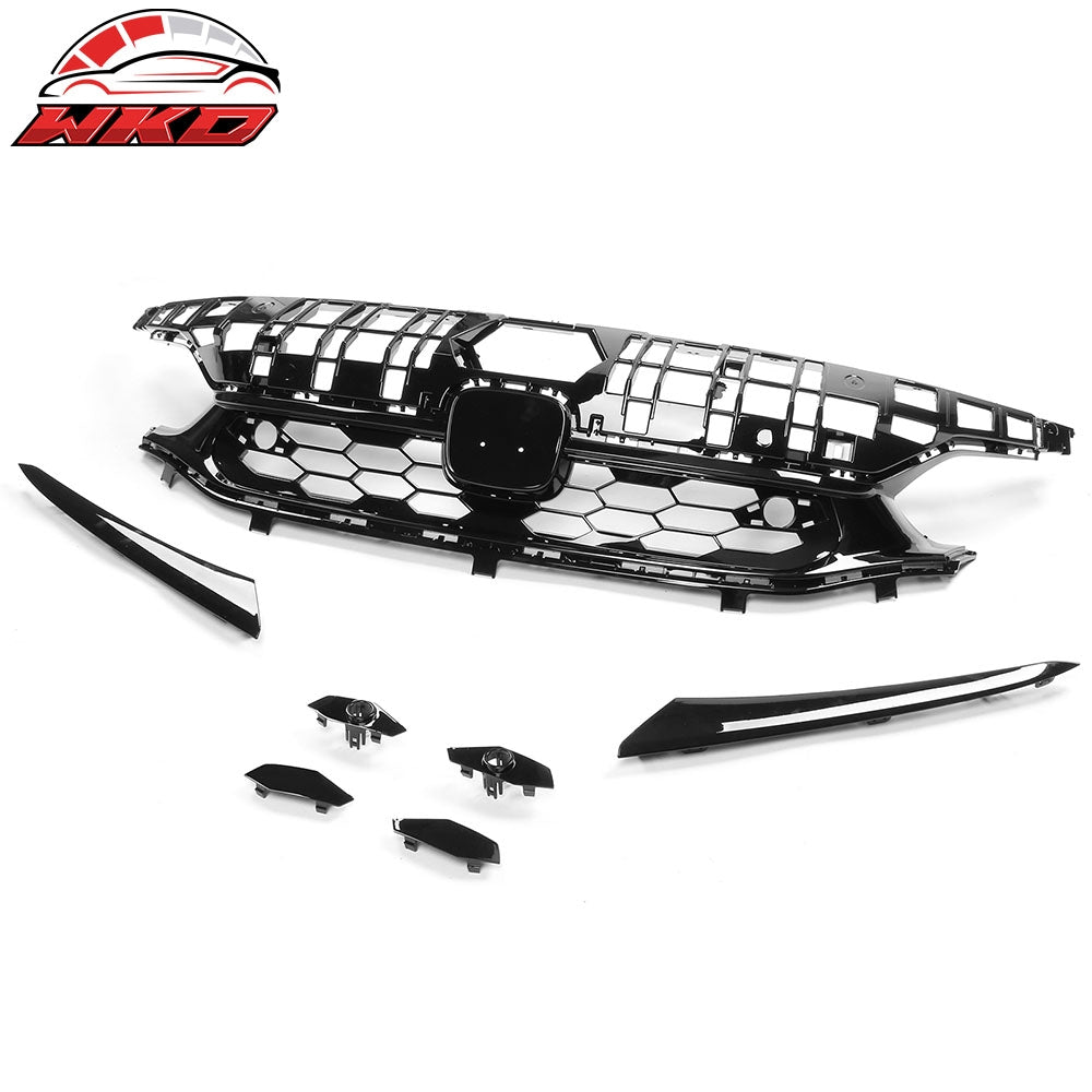 Fits 22-24 Honda Civic Sedan Gloss Black Si Style Upper Mesh Grille Grill ABS