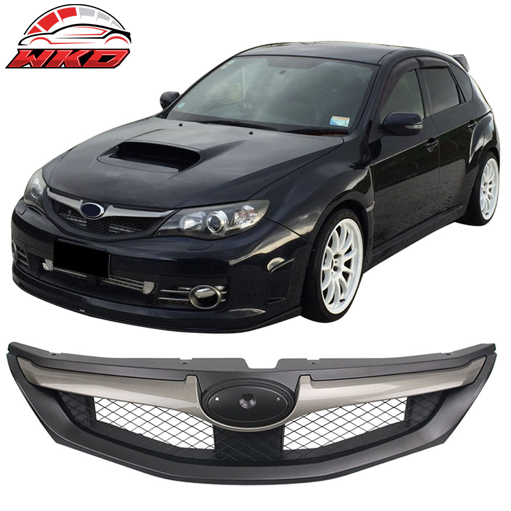 Fits 08-10 Subaru Impreza WRX Hatchback OE Front Grille Matte Black W/ Silver