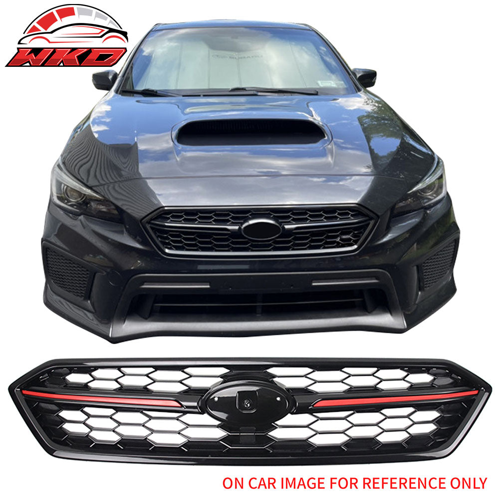 Fits 18-21 Subaru WRX STI Style Front Bumper Upper Grille Gloss Black W/ Red ABS