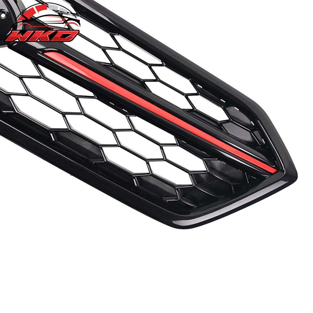 Fits 18-21 Subaru WRX STI Style Front Bumper Upper Grille Gloss Black W/ Red ABS
