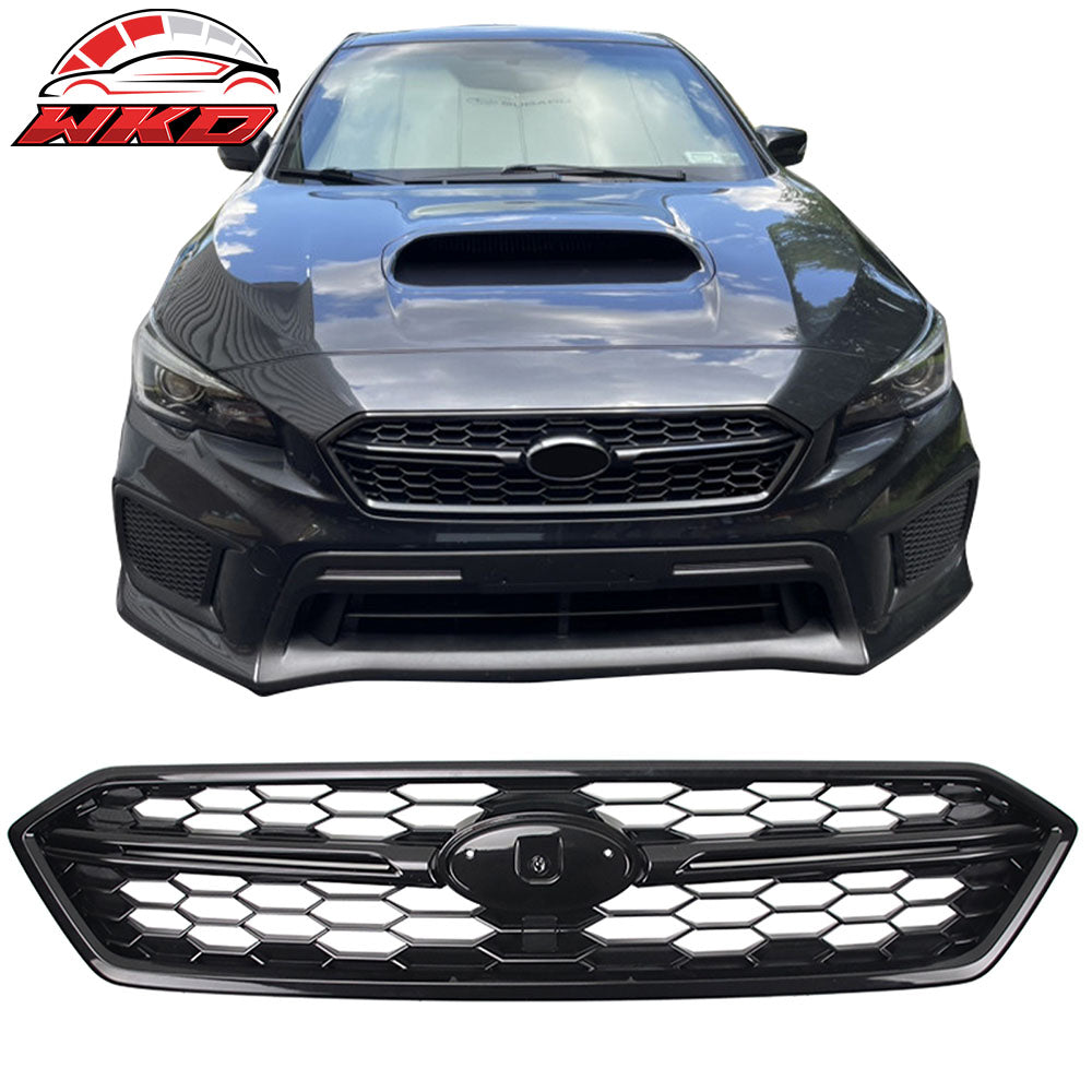 Fits 18-21 Subaru WRX Sedan STI Style Front Bumper Upper Grille Gloss Black ABS