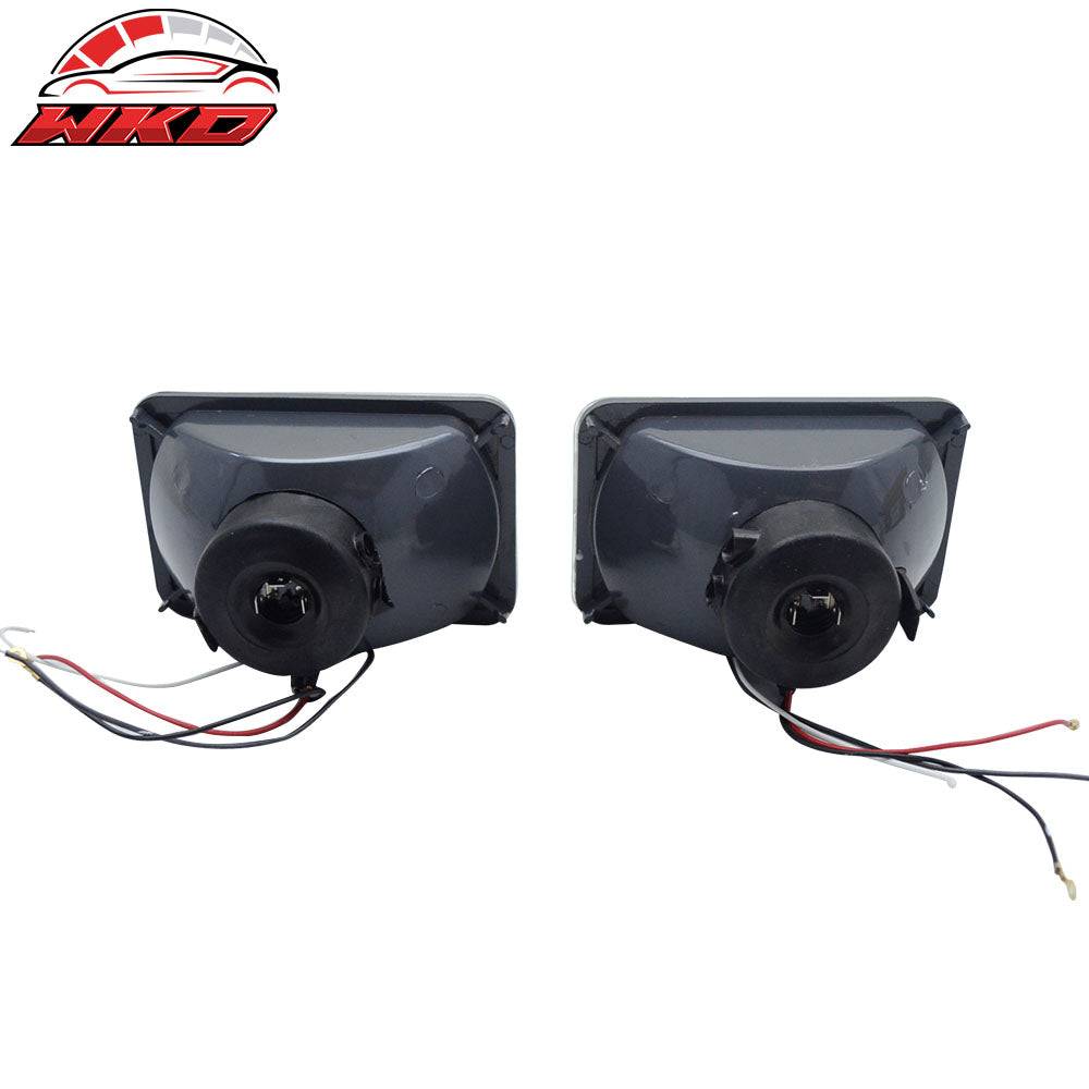 4X6 Square H4 Headlight Lamp W/Halo Halogen Bulb W/Clear Lens Diamond Cut Style