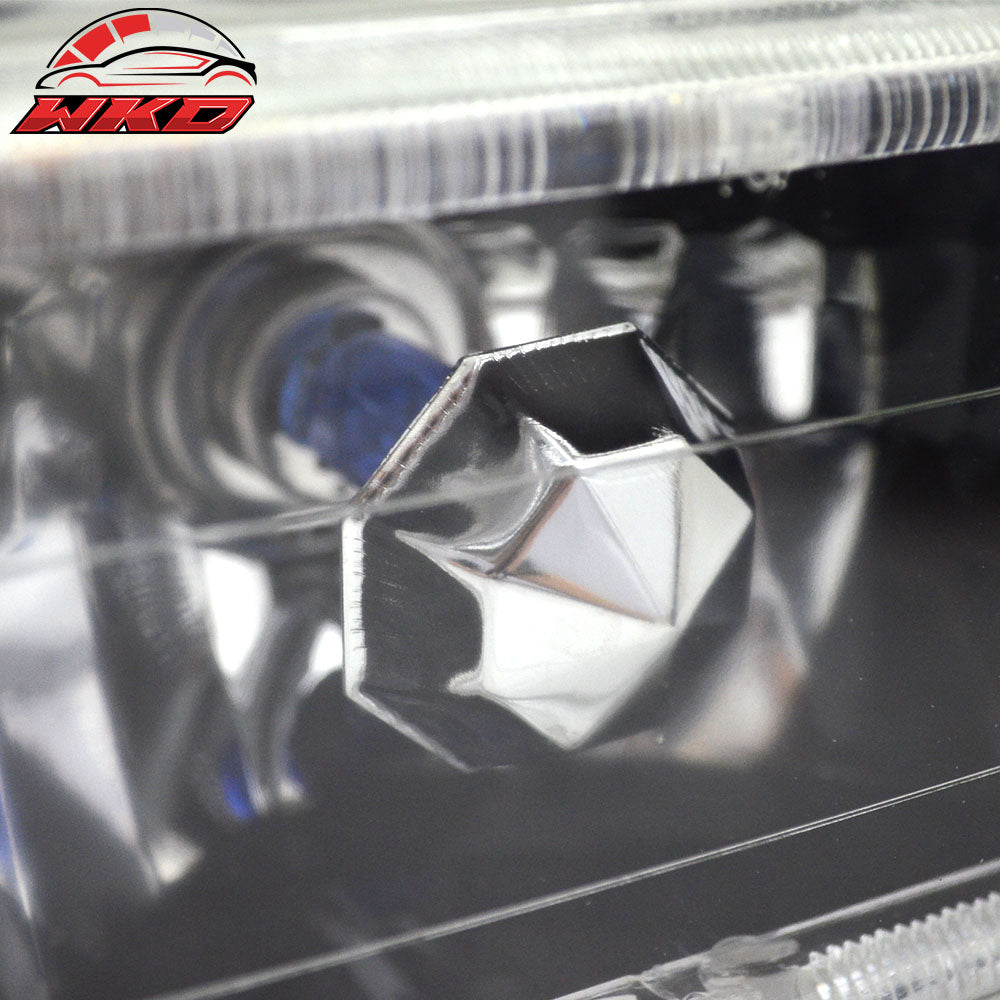 4X6 Square H4 Headlight Lamp W/Halo Halogen Bulb W/Clear Lens Diamond Cut Style