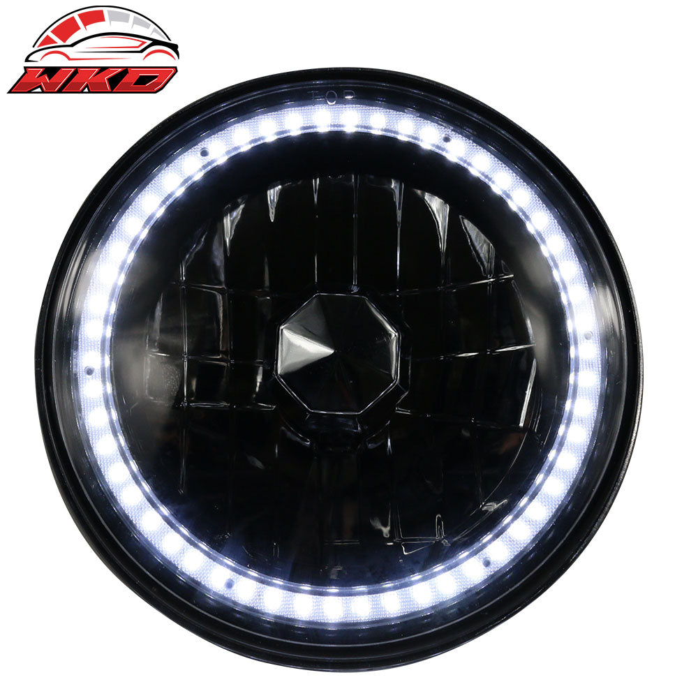 7" H6024 6014 Halogen White LED Halo Ring H4 Light Bulb Angel Eye Headlight Lamp