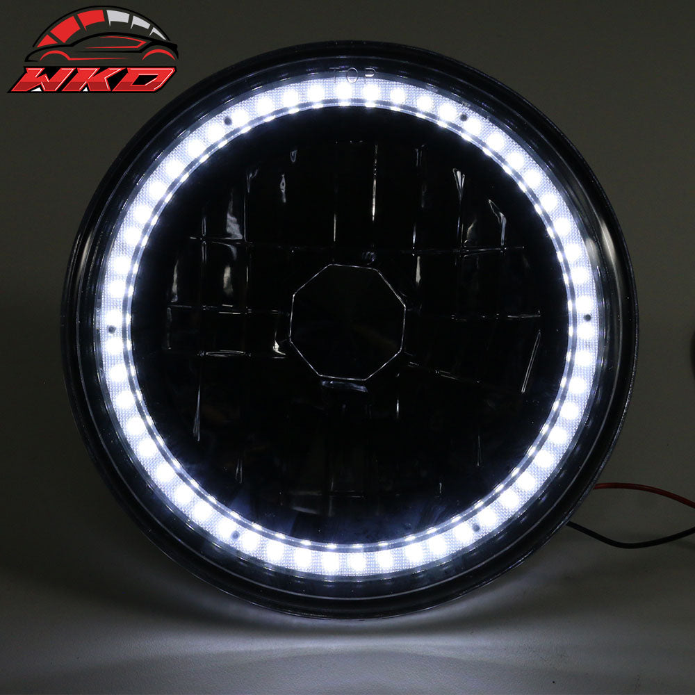 7" H6024 6014 Halogen White LED Halo Ring H4 Light Bulb Angel Eye Headlight Lamp
