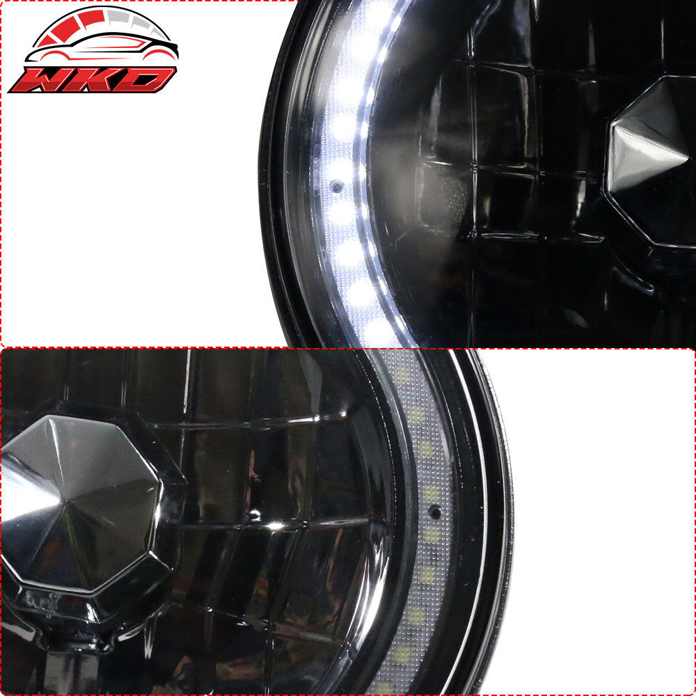7" H6024 6014 Halogen White LED Halo Ring H4 Light Bulb Angel Eye Headlight Lamp