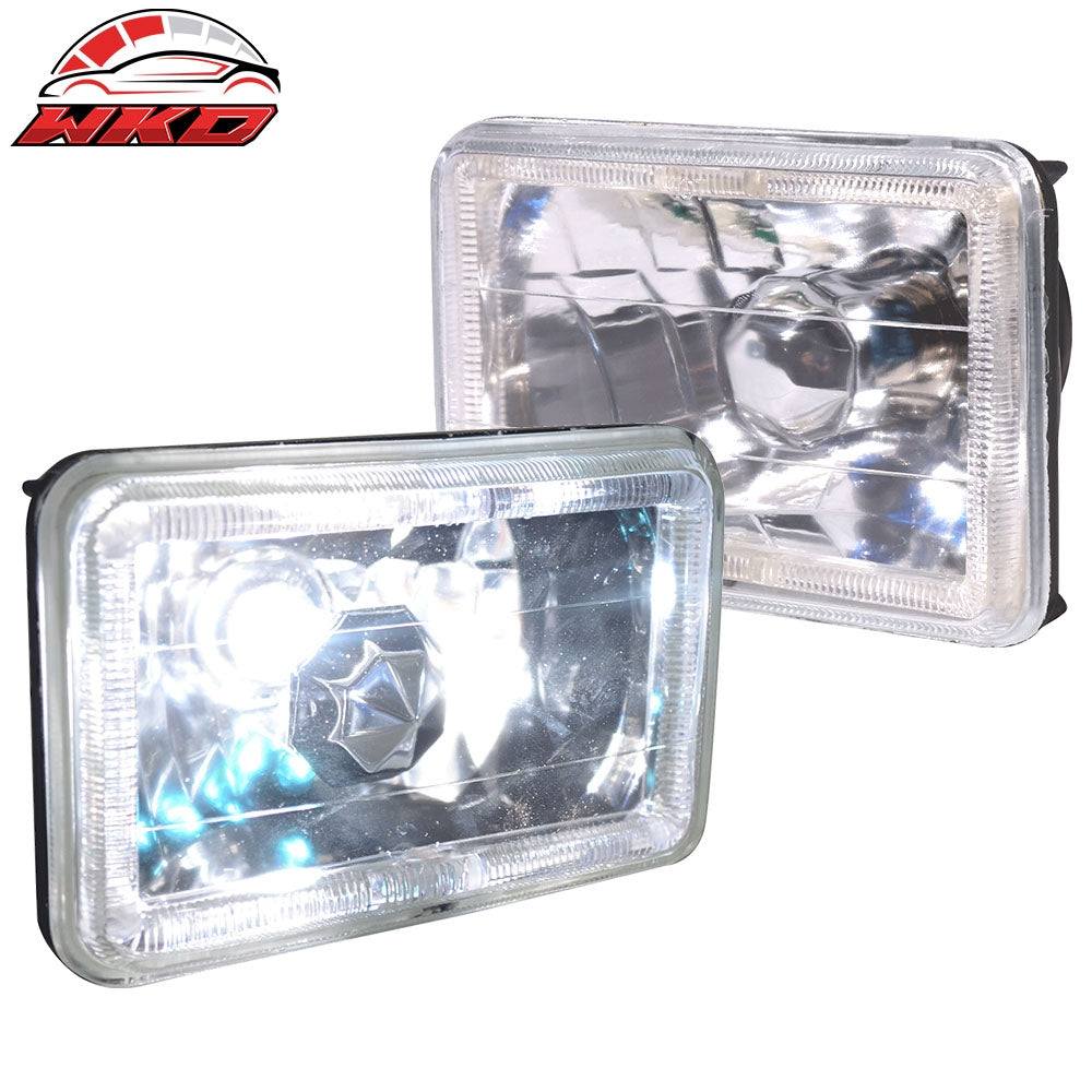 Wholesale 6x4 Inch White Halo H4 Bulb Sealed Beam Square Projector Headlight Headlamp 2PCS - Wikond Auto