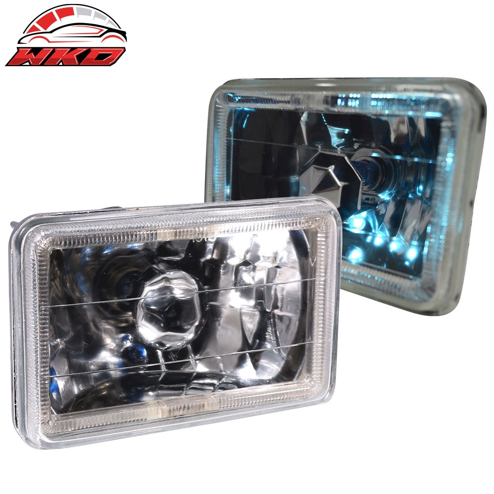 Wholesale 6x4 Inch White Halo H4 Bulb Sealed Beam Square Projector Headlight Headlamp 2PCS - Wikond Auto