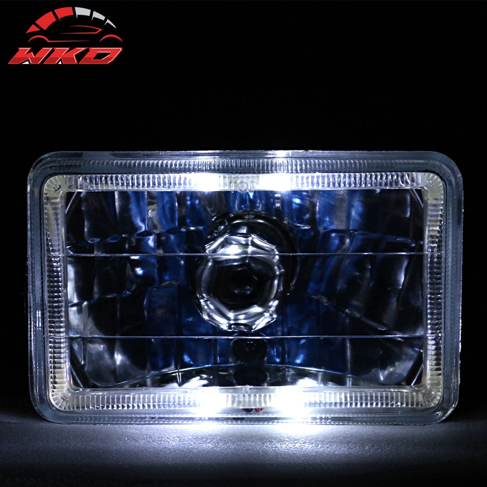 Wholesale 6x4 Inch White Halo H4 Bulb Sealed Beam Square Projector Headlight Headlamp 2PCS - Wikond Auto