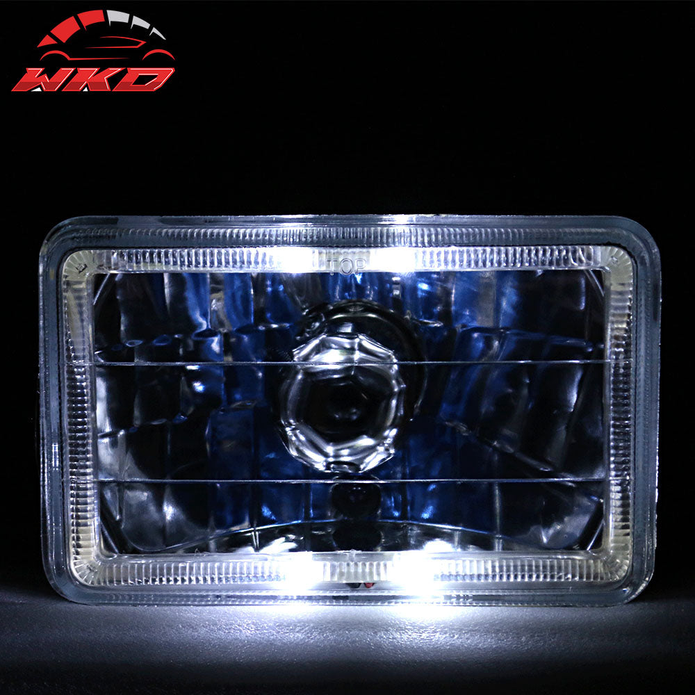 6x4 Inch White Halo H4 Bulb Sealed Beam Square Projector Headlight Headlamp 2PCS