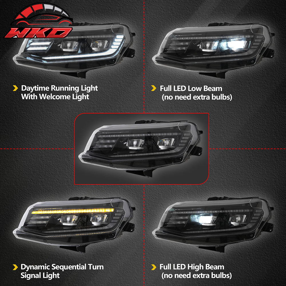 Fits 16-18 Chevrolet Camaro DRL LED Projector Headlights Front Lamps Assembly