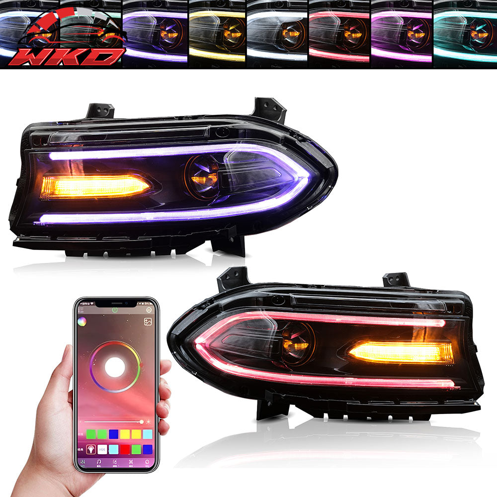 2015-23 Dodge Charger Projector DRL LED Headlights Lamps Pair w/ 7 Colors | Wholesale