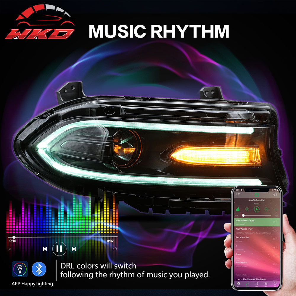 Fits 15-23 Dodge Charger Projector DRL LED Headlights Lamps Pair w/ 7 Colors