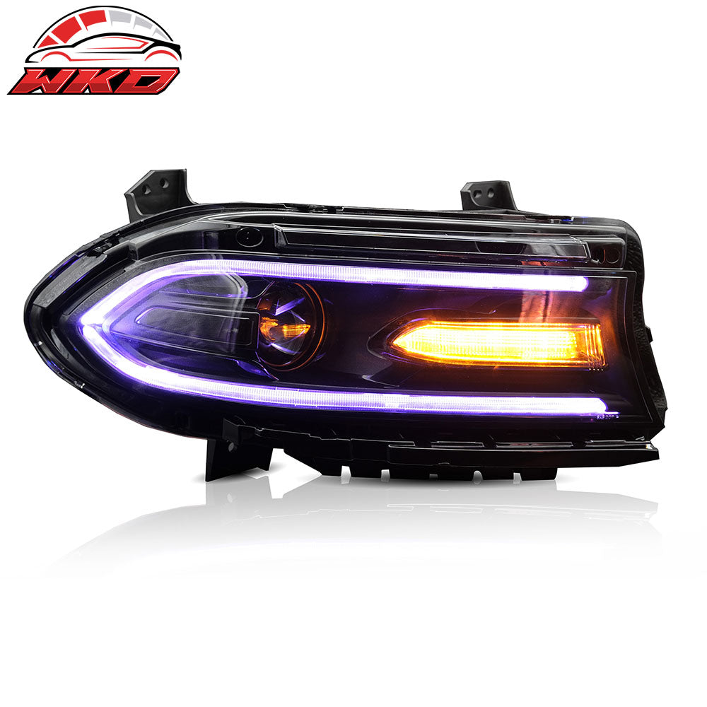 Fits 15-23 Dodge Charger Projector DRL LED Headlights Lamps Pair w/ 7 Colors