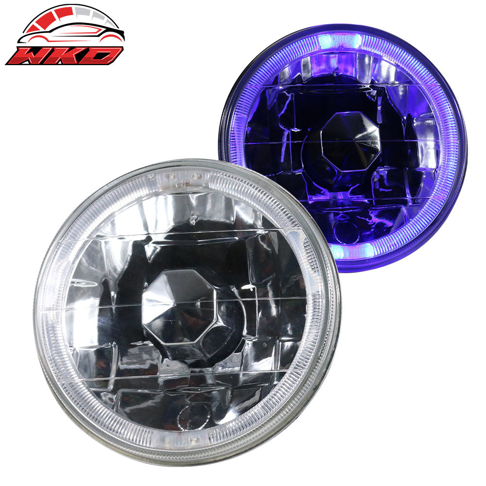Wholesale Universal 2PCS 5" Round Headlights Conversion Semi Sealed White LED Blue Halo