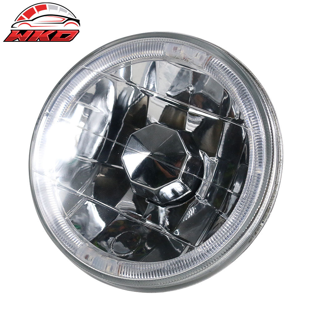 Universal 2PCS 5" Round Headlights Conversion Semi Sealed White LED Blue Halo
