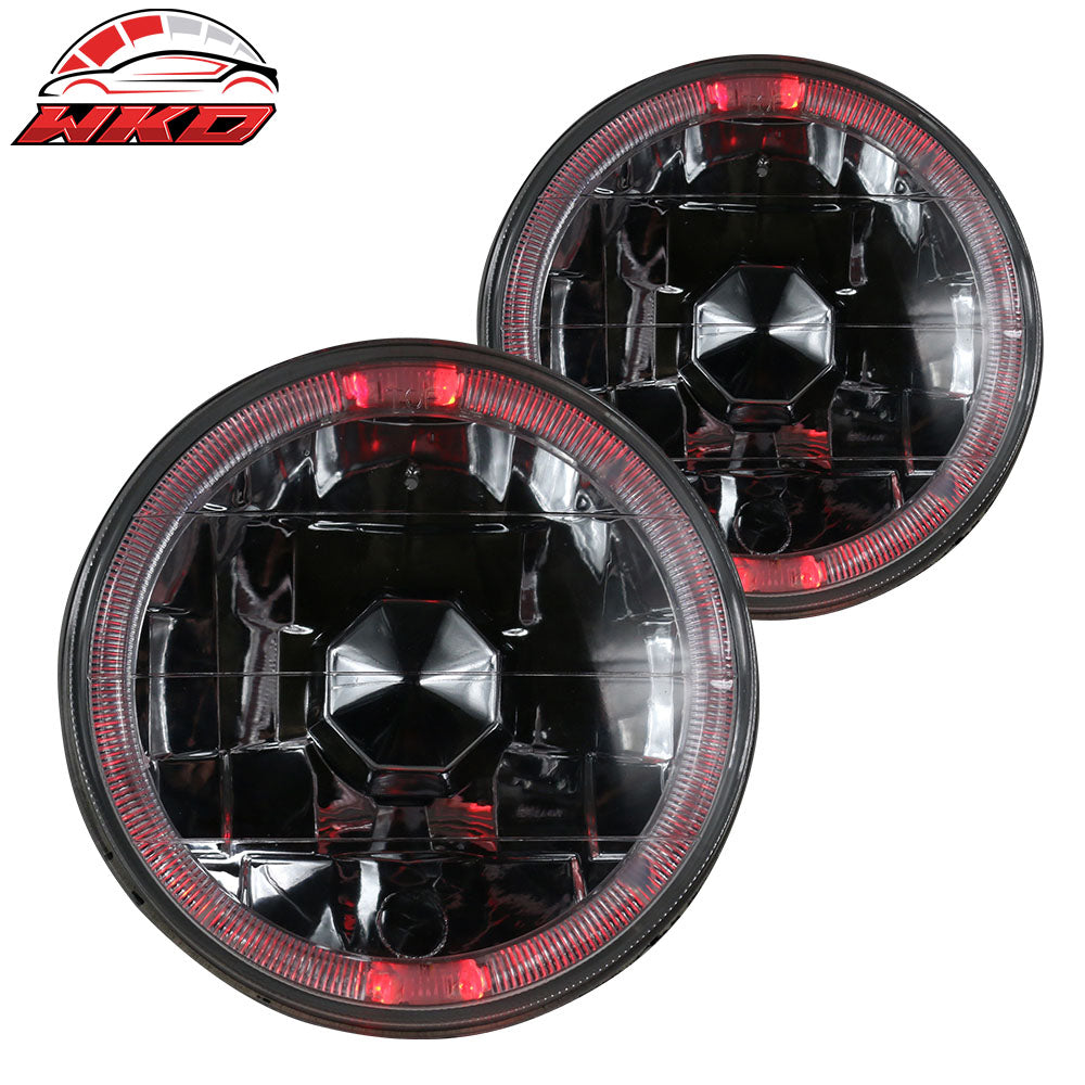 Wholesale 5 Inch Round Headlights Conversion Angel Eye Crystal Clear Red Halo LED Pair