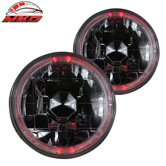 Wholesale 5 Inch Round Headlights Conversion Angel Eye Crystal Clear Red Halo LED Pair